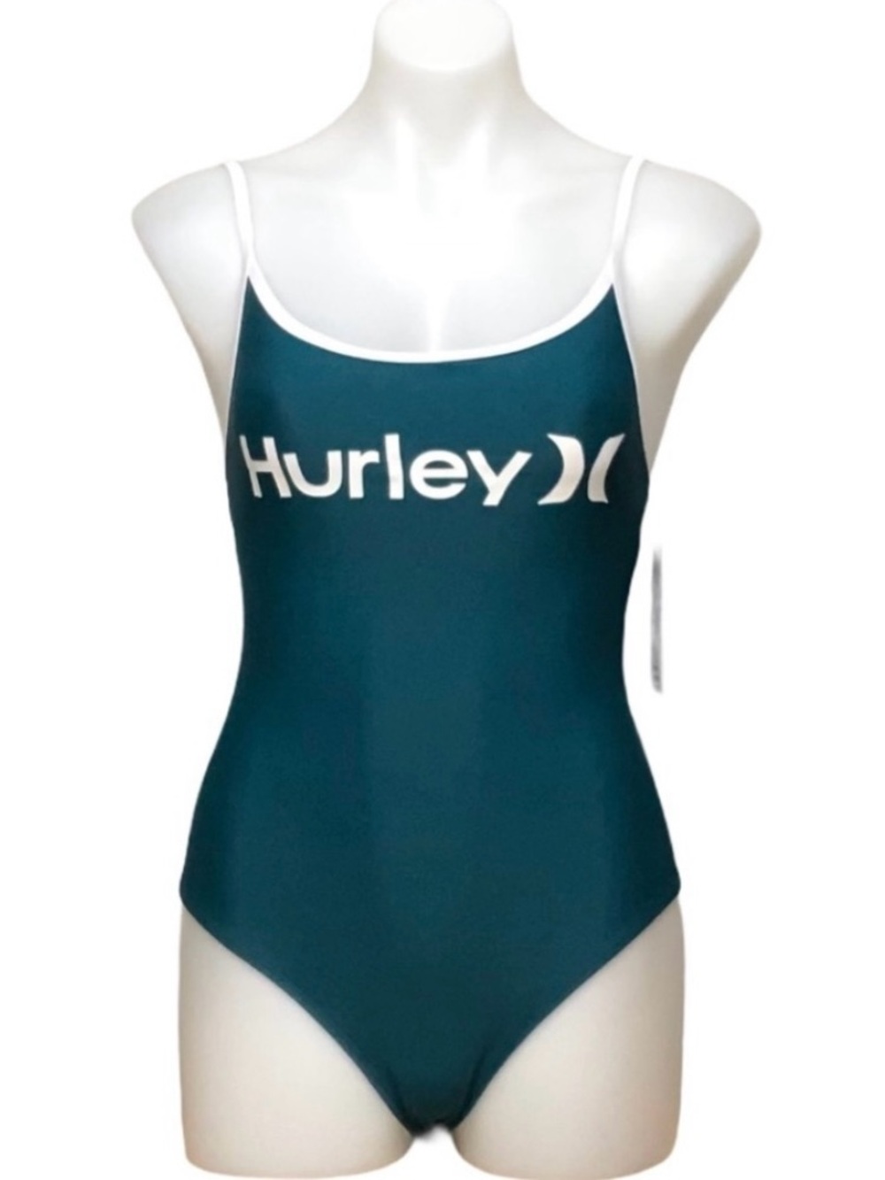 Hurley Teal One-Piece Swimsuit with White Trim and Logo